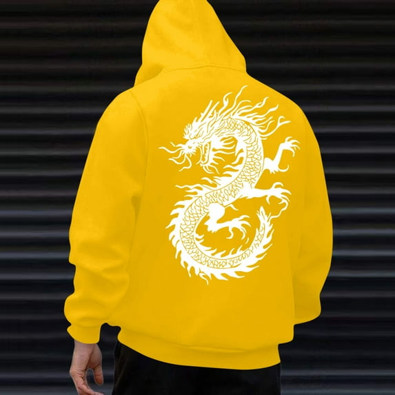 Abomasnow Men's Drawstring Hooded Sweatshirt Oversized Long Sleeve Dragon Graphic Pullover Sweatshirts S-3XL