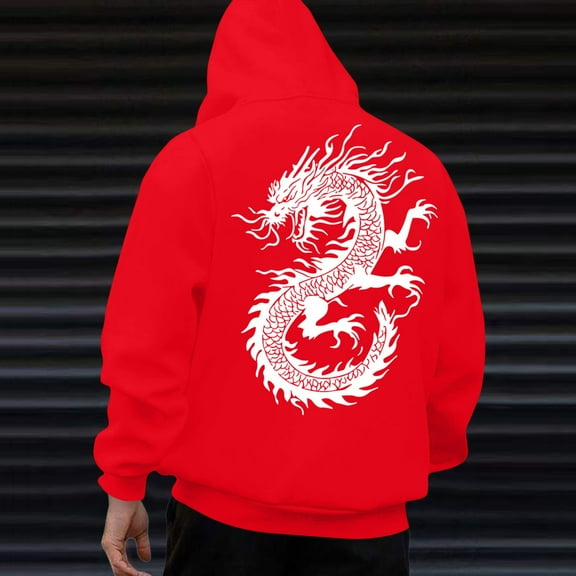 Abomasnow Men's Drawstring Hooded Sweatshirt Oversized Long Sleeve Dragon Graphic Pullover Sweatshirts S-3XL