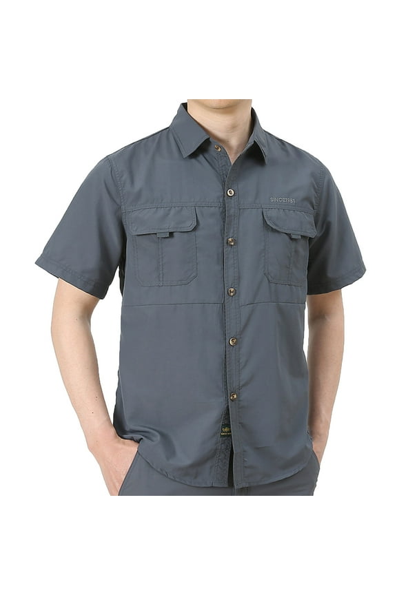 Men's Fishing Shirts UPF 50+ UV Quick Dry Tactical Shirts Short Sleeve Button Down Safari Hiking Shirts