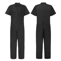 Abomasnow Men's Short-Sleeve Work Coverall Lightweight Short Sleeve Zip Up Workwear Solid Wrinkle-Resistant Jumpsuit with Mulit Pockets M-XXXL