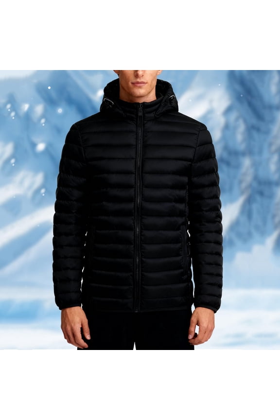 Men's Lightweight Puffer Jackets Detachable Hood Casual Water-Resistant Quilted Jackets Winter Full Zip Bubble Jackets