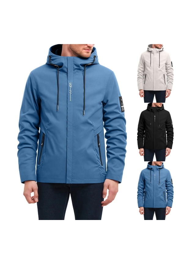 Men's Lightweight Waterproof Rain Jackets Zip Up Windbreaker Waterproof Soft Shell Hooded Coats Outdoor Travel Hiking Raincoats with Zip Pockets