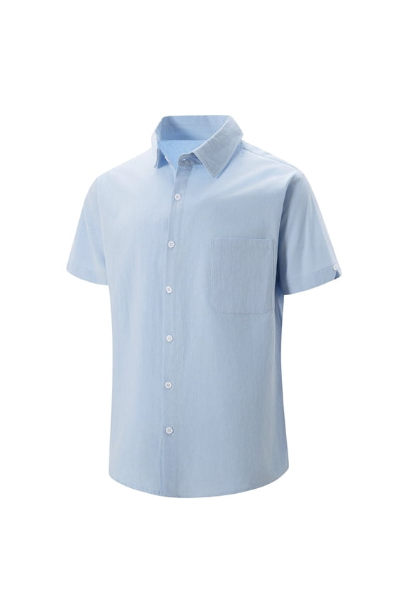 Men's Linen Shirts Dressy Casual Button Down Long Sleeve Shirt Solid Spread Collar Summer Vacation Beach Shirts with Pocket