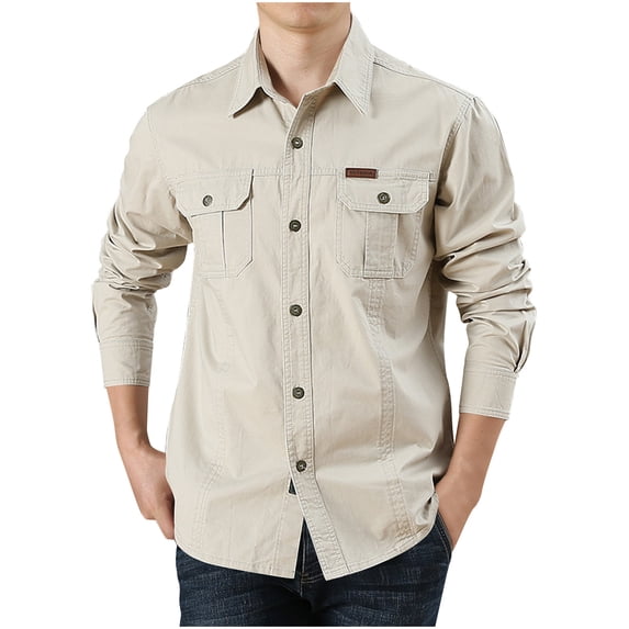 Abomasnow Men's Long Sleeve Cotton Work Shirt Casual Loose Fit Button Down Shirts with 2-Pocket for Outdoor Safari M-6XL
