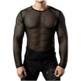 thumbnail image 1 of Abomasnow Men's Mesh Fishnet Tops Long Sleeve Sheer See Through T-Shirts Slim Fit Muscle Clubwear Blouse, 1 of 6