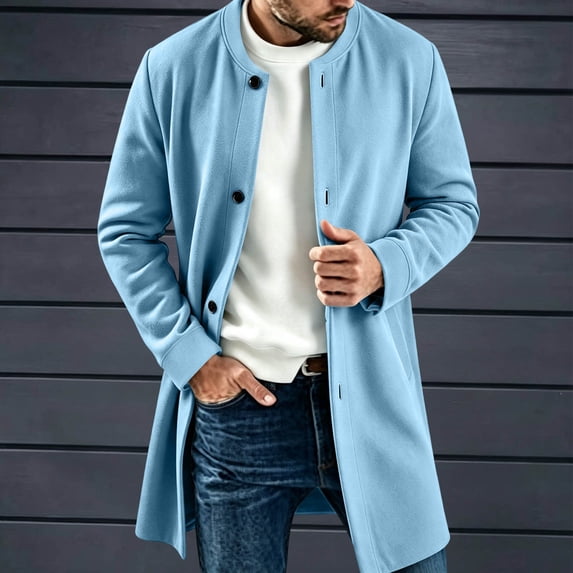 Abomasnow Men's Mid-Length Trench Coats Slim Fit Single Breasted High Neck Overcoat Winter Warm Windbreaker Jackets