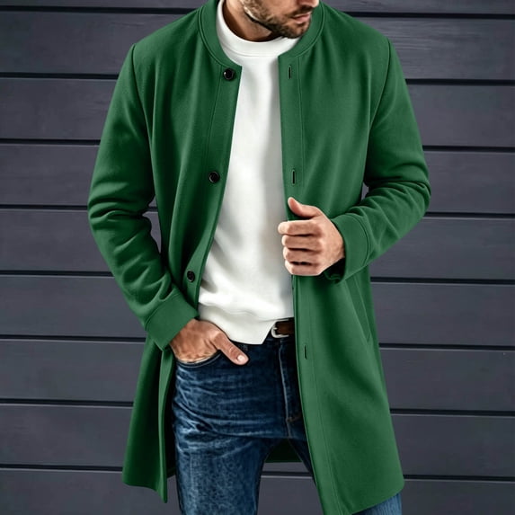 Abomasnow Men's Mid-Length Trench Coats Slim Fit Single Breasted High Neck Overcoat Winter Warm Windbreaker Jackets