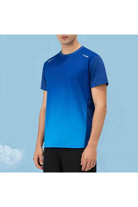 Men's Moisture Wicking Workout Shirts Short Sleeve Crewneck T-Shirt Gradient Color Quick Dry Sports Tee for Daily Wear