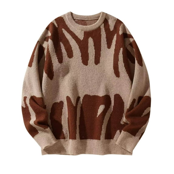 Abomasnow Men's Oversized Sweater Color Block Flame Graphic Y2K Knitted Jumper Pullover Long Sleeve Crewneck Sweaters