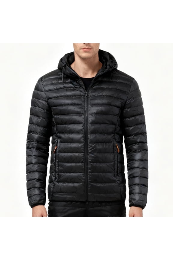 Men's Puffer Jacket with Detachable Hood Winter Long Sleeve Warm Quilted Coat Fleece Lined Full Zip Bubble Jackets