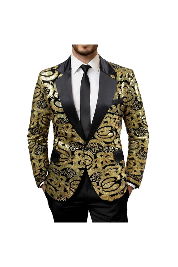 Men's Sequin Shiny Blazer Slim Fit Long Sleeve Notch Lapel Suit Jackets One Button Open Front Dressy Blazers S-2XL