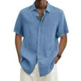 thumbnail image 1 of Abomasnow Men's Short Sleeve Button Down Shirts Casual Loose Fit Lapel Collar Solid Color Tops Summer Beach Vacation Holiday Shirts on Sale Clearance 2025, 1 of 5