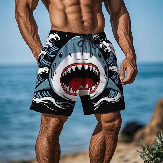 Abomasnow Men's Swim Trunks Funny Cartoon Graphic Swim Shorts Mesh Drawstring Elastic Waist Lining Swim Trunks with Pockets