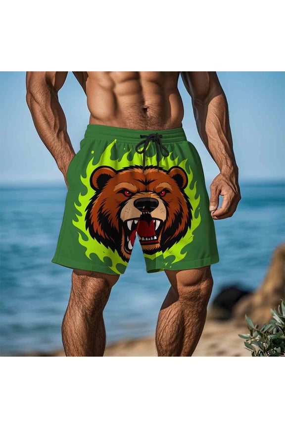 Men's Swim Trunks Funny Cartoon Graphic Swim Shorts Mesh Drawstring Elastic Waist Lining Swim Trunks with Pockets
