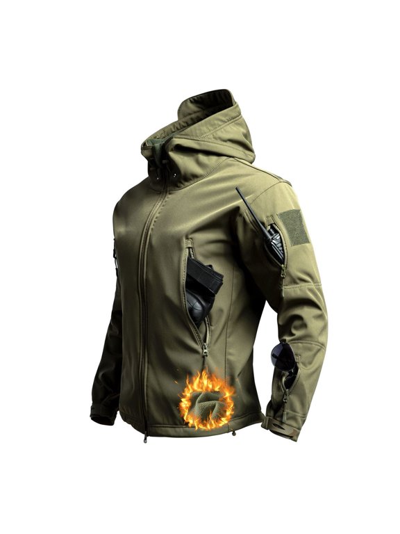 Men's Tactical Jacket Winter Snow Ski Jacket Water Resistant Softshell Fleece Lined Winter Coats Multi-Pockets