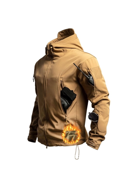 Men's Tactical Jacket Winter Snow Ski Jacket Water Resistant Softshell Fleece Lined Winter Coats Multi-Pockets