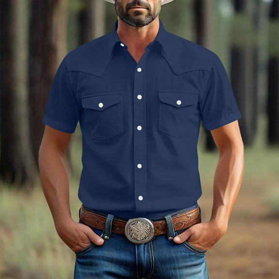 Abomasnow Men's Western Cowboy Short Sleeve Pearl Snap Casual Plaid Work Shirts S-XXXXXL