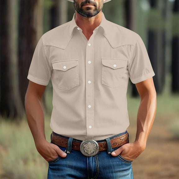 Abomasnow Men's Western Cowboy Short Sleeve Pearl Snap Casual Plaid Work Shirts S-XXXXXL