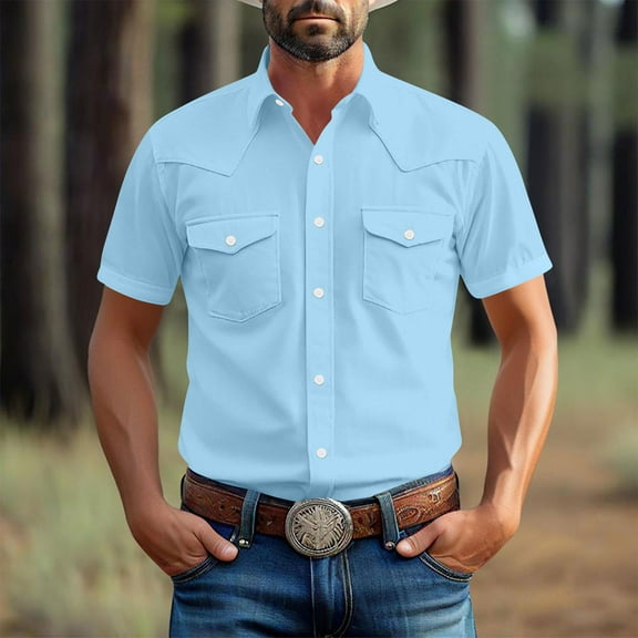 Abomasnow Men's Western Cowboy Short Sleeve Pearl Snap Casual Plaid Work Shirts S-XXXXXL