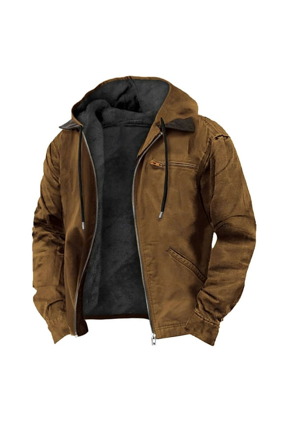 Men's Winter Hoodie Jackets Lightweight Zip Up Sherpa Fleece Lined Coats Tactical Military Cargo Jacket with Hood