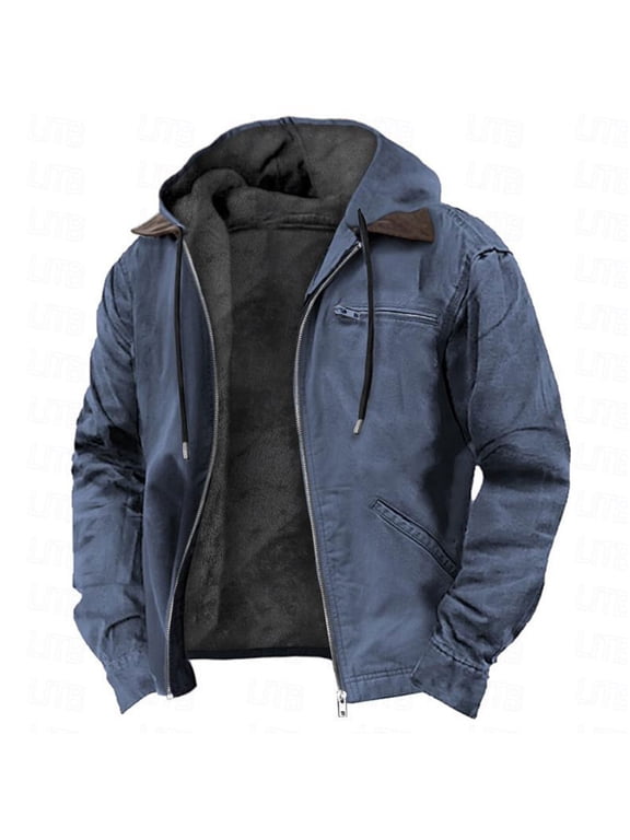Men's Winter Hoodie Jackets Lightweight Zip Up Sherpa Fleece Lined Coats Tactical Military Cargo Jacket with Hood