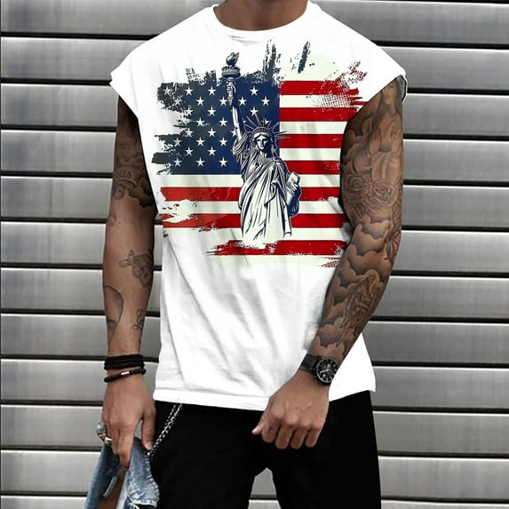 Abomasnow Men's Workout Tank Tops Sleeveless Gym Cut Off Tee Bodybuilding Fitness Muscle American Flag Shirts