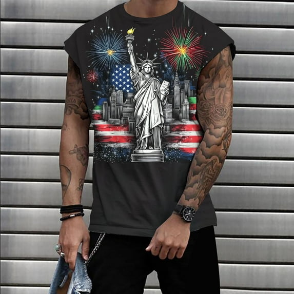 Abomasnow Men's Workout Tank Tops Sleeveless Gym Cut Off Tee Bodybuilding Fitness Muscle American Flag Shirts