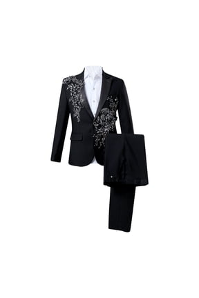Mens 2 Pieces Luxury Embroidered Suits 1 Button Print Dinner Tuxedo Jacket and Long Pants Suit Sets Prom Wedding Elegant Blazer Dress Suits