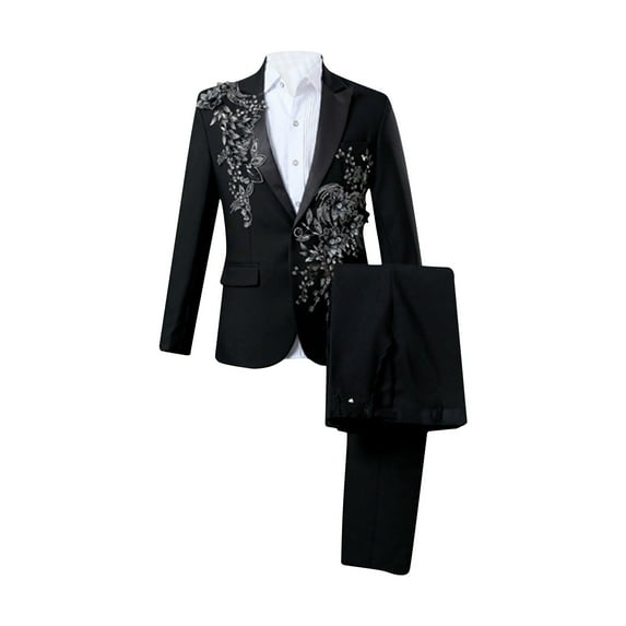 Abomasnow Mens 2 Pieces Luxury Embroidered Suits 1 Button Print Dinner Tuxedo Jacket and Long Pants Suit Sets Prom Wedding Elegant Blazer Dress Suits