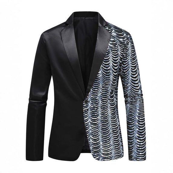 Abomasnow Mens Black Sequin Shiny Prom Suit Jacket One Button Slim Fit Sport Coats Dressy Blazers Tuxedo for Wedding Banquet