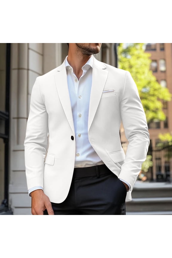 Mens Blazer Slim Fit One Button Front Suit Jacket Long Sleeve Lapel Coats for Prom Party Wedding & Business