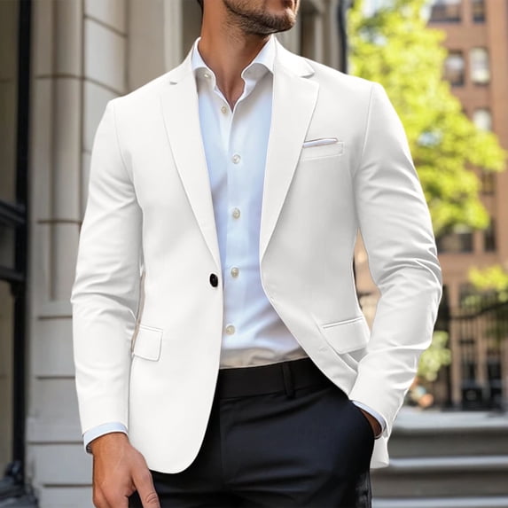 Abomasnow Mens Blazer Slim Fit One Button Front Suit Jacket Long Sleeve Lapel Coats for Prom Party Wedding & Business