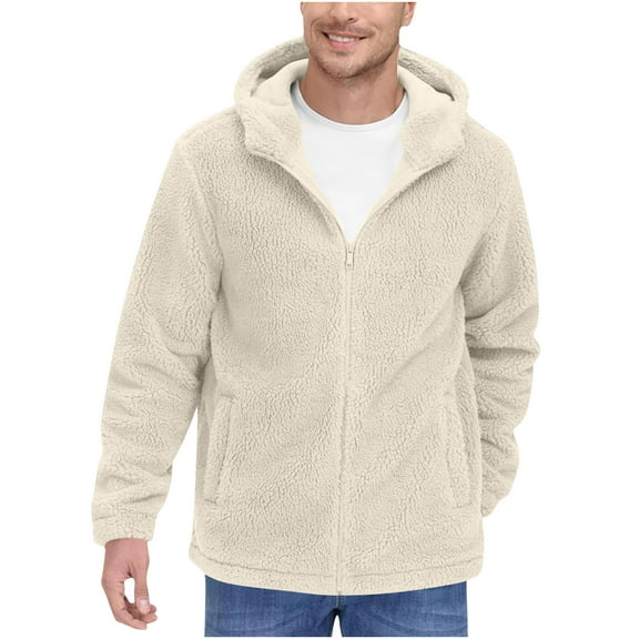 Abomasnow Mens Fuzzy Sherpa Jacket Cardigan Fleece Long Sleeve Full Zip Open Front Thermal Coat Fall Winter Outwear S-2XL
