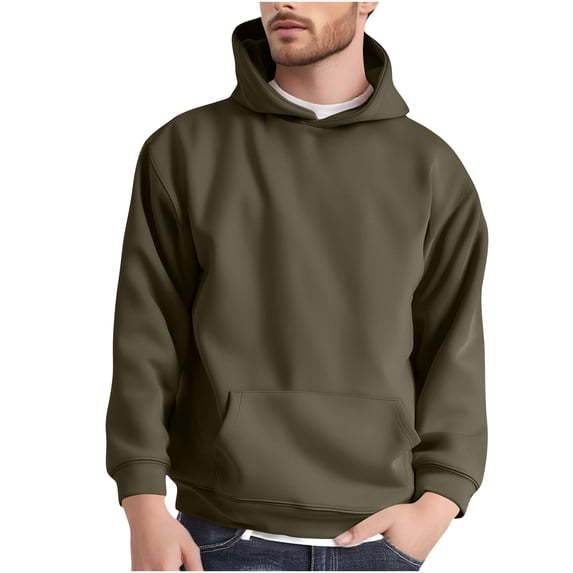 Abomasnow Mens Hoodie Loose Fit Solid Long Sleeve Pullover Top Fall Fashion Drawstring Hooded Sweatshirt with Pocket M-4XL