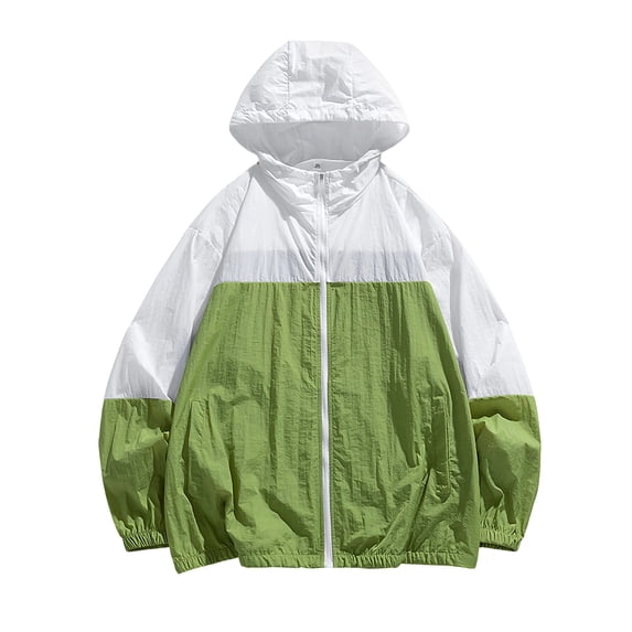 Abomasnow Mens Lightweight Windbreaker Hooded Jacket Color Block Outdoor Jacket Water Resistant Raincoat Jacket with Pockets