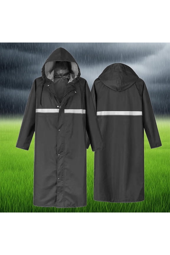 Mens Long Hooded Safety Reflective Stripes Rain Jacket Waterproof Emergency Raincoat Poncho