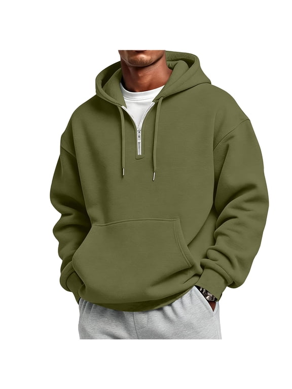 Mens Quarter Zip Essentials Hoodies Long Sleeve Drawstring Pullover Hooded Sweatshirts Casual Lightweight Athletic Sports Shirts