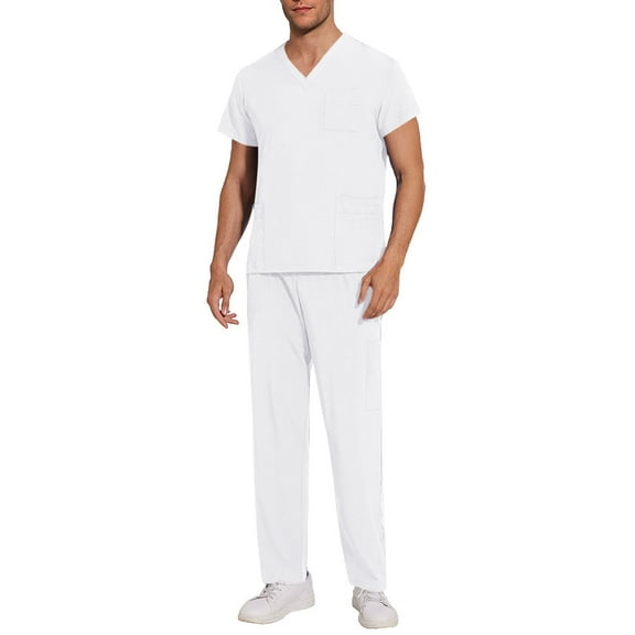 Abomasnow Mens Scrubs Set Scrubs for Men V-Neck Top and Jogger Drawstring Pants Medical Nursing Uniform Set Doctor Costume