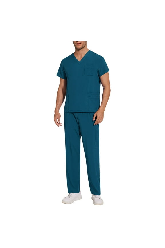 Mens Scrubs Set Scrubs for Men V-Neck Top and Jogger Drawstring Pants Medical Nursing Uniform Set Doctor Costume