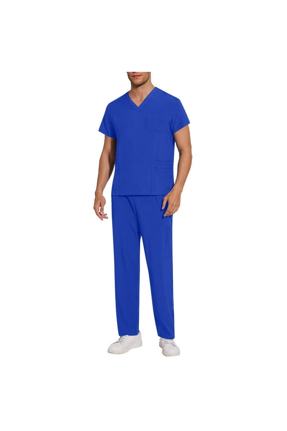 Mens Scrubs Set Scrubs for Men V-Neck Top and Jogger Drawstring Pants Medical Nursing Uniform Set Doctor Costume