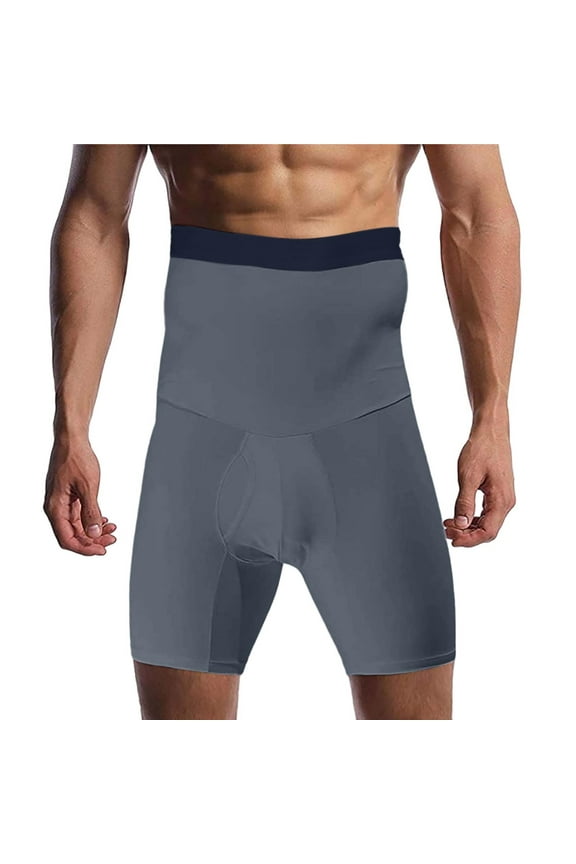 Mens Shapewear Tummy Control Boxer Briefs High Waisted Shaping Long-Legs Compression Shorts Slimming Body Shaper