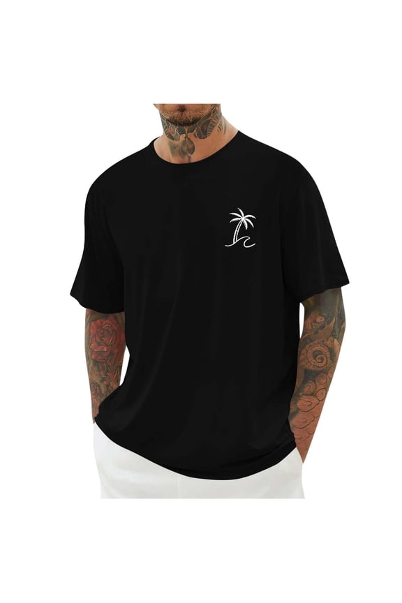 Mens Short Sleeve T-Shirt Funny Graphic Solid Tee Tops Crew Neck Palm Tree Print Summer Shirts M-4XL