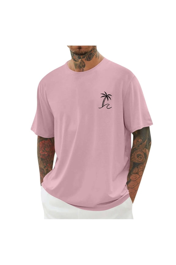 Mens Short Sleeve T-Shirt Funny Graphic Solid Tee Tops Crew Neck Palm Tree Print Summer Shirts M-4XL