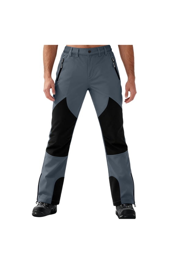 Mens Snow Ski Waterproof Softshell Snowboard Pants Outdoor Hiking Fleece Lined Zipper Bottom Leg