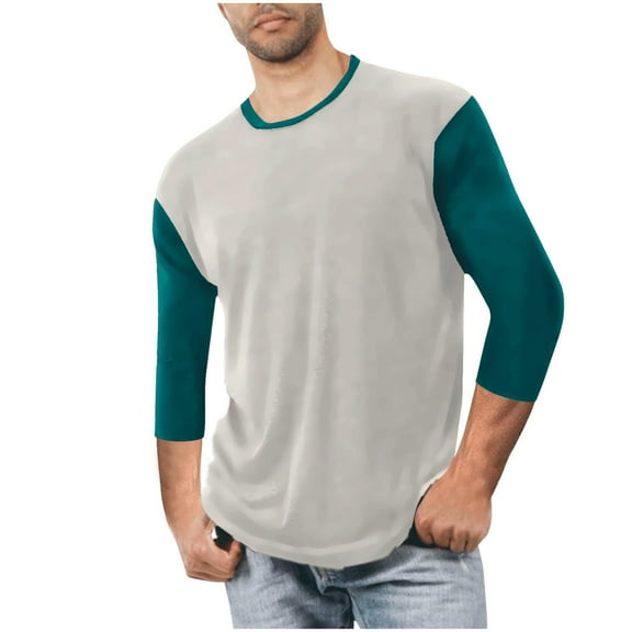 Abomasnow Mens Sun Protection Shirts Casual 3/4 Sleeve Color Blocking Rash Guard Lightweight Crewneck UPF 50+ Shirts for Fishing Hiking Swimming Running