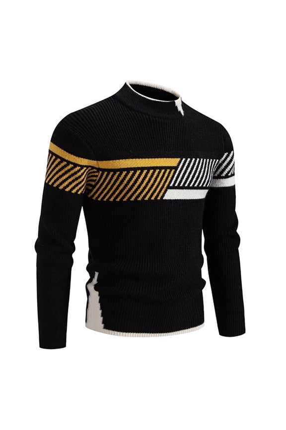 Mens Sweaters Long Sleeve Mock Turtleneck Knitted Pullover Sweaters Fall Winter Color Blocking Knitwear
