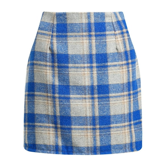 Cxenplz Mini Skirt for Womens Flannel Plaid High Waist Skirt Bodycon Pencil Wool Mini Skirts Casual Fall Winter Wrap Short Skirt Club Party Skirts