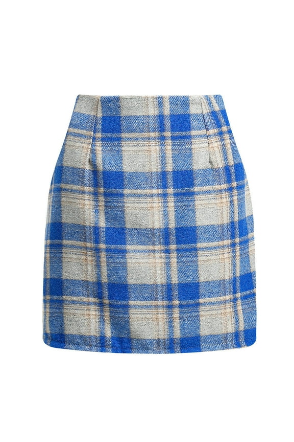 Mini Skirt for Womens Flannel Plaid High Waist Skirt Bodycon Pencil Wool Mini Skirts Casual Fall Winter Wrap Short Skirt Club Party Skirts