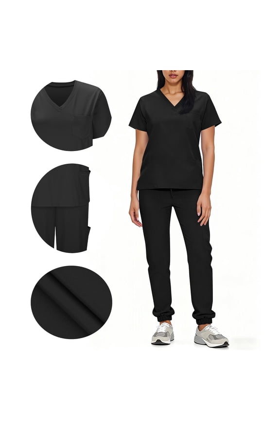 Natural Uniforms Womens Cool Stretch Modern Tuck-In Top Yoga Jogger Scrub Set with Regular and Petite Size