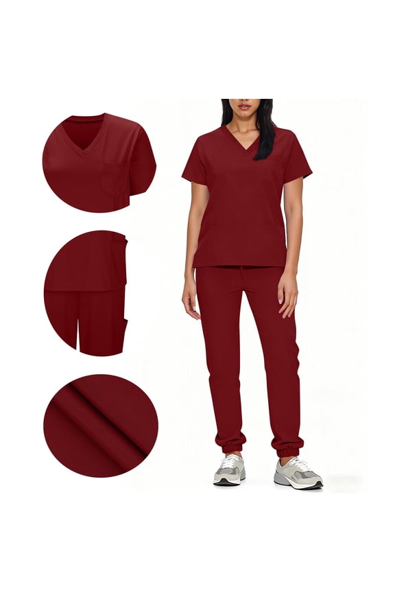 Natural Uniforms Womens Cool Stretch Modern Tuck-In Top Yoga Jogger Scrub Set with Regular and Petite Size